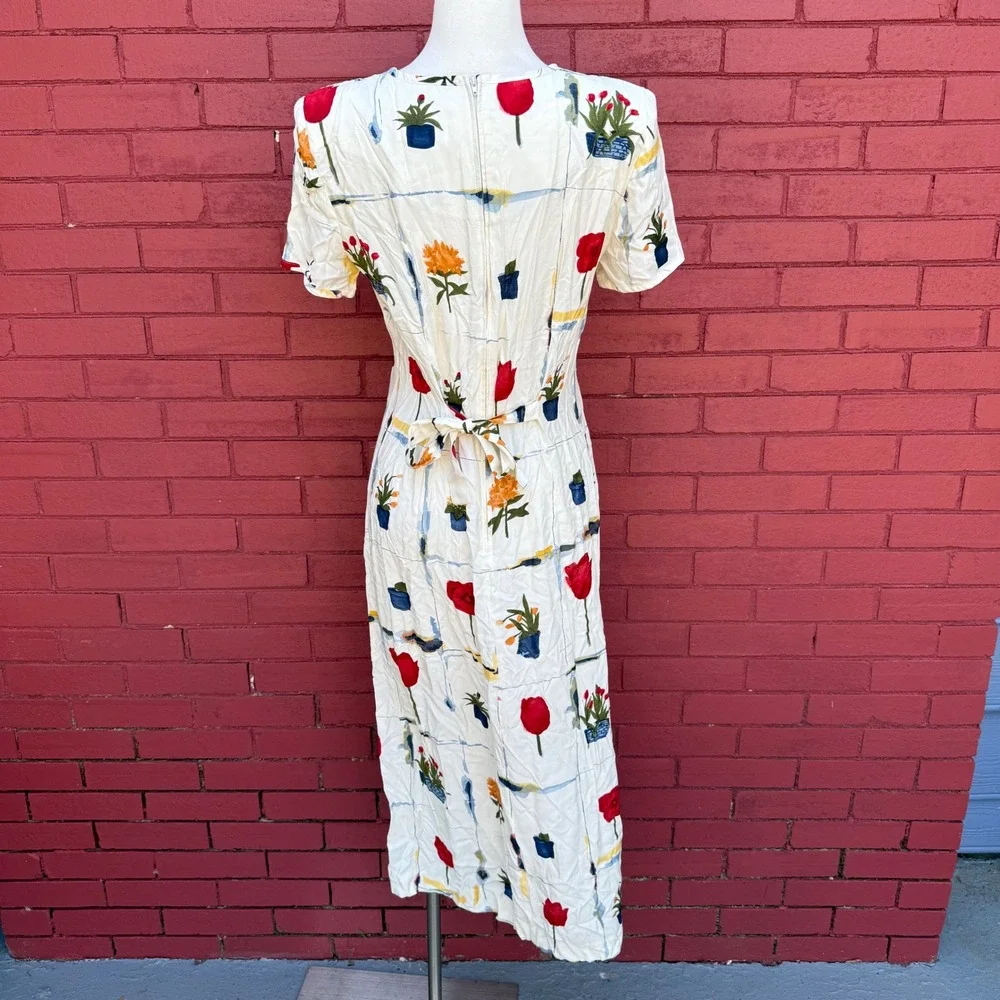 Jeffrey & Darla Petite Linda Hutley Vintage 90s Floral Rayon Midi Dress Size 8